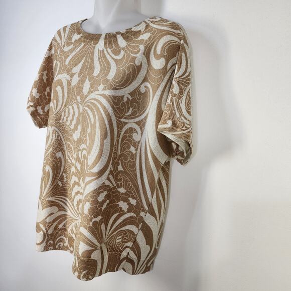 Talbots Sweater Womens Large Metallic Gold Crewneck Twirl Floral Pullover Dolman - Picture 5 of 8